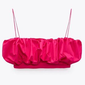 NWT Zara Ruffle Pink Balloon Effect Bikini Top Small